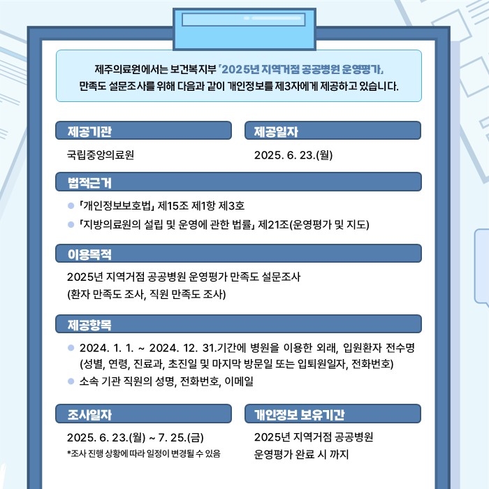 지역거점공공병원 운영평가에 따른 개인정조 제 3자 제공안내